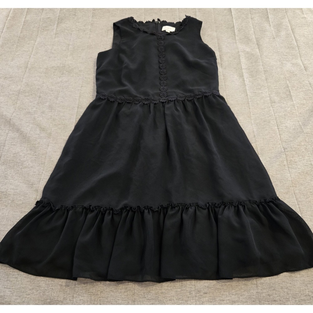 Loft Outlet Black Coquette Sleeveless Dress Floral Trim Appliques Ruffled Hem 8